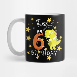 Kids 6 Year Old 6th Birthday Boy T Rex Dinosaur Space Mug